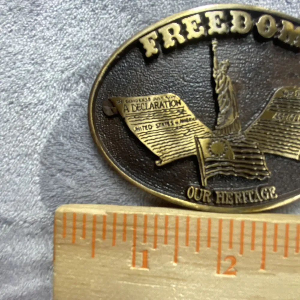 Patriotic USA Belt‎  Buckle Statue Liberty  Heritage Independence 4th July Brass